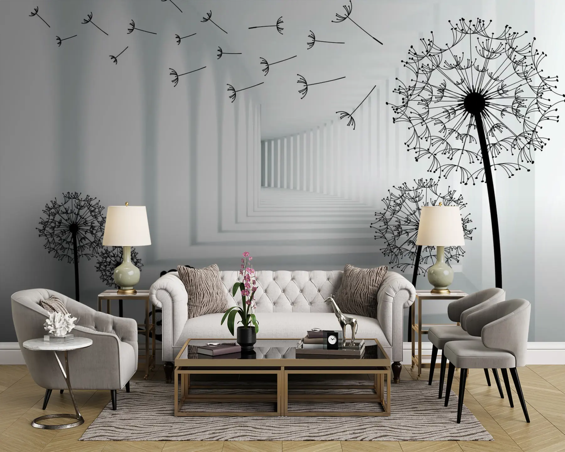 murales de pared Siluetas de dientes de león en el túnel u63551