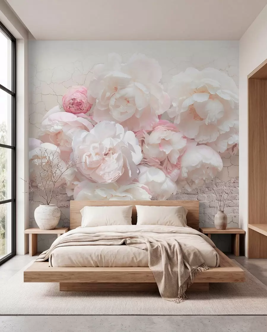 murales de pared Peonías blancas en una pared ruinosa u79549
