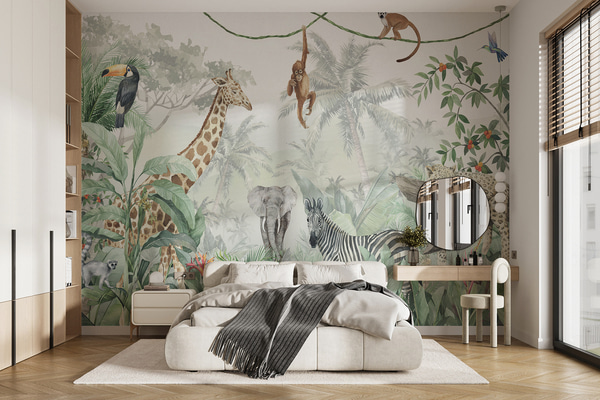 Fotomurale Papel pintado Panorama de la jungla con animales, Fotomurales Infantiles, u74709 : uwalls.ar
