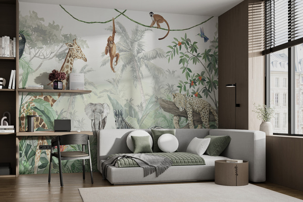 Fotomurale Papel pintado Panorama de la jungla con animales, Fotomurales Infantiles, u74709 : uwalls.ar