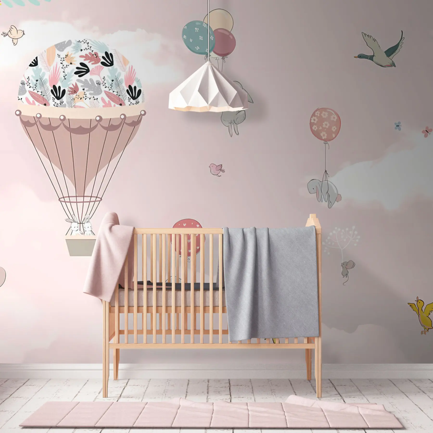 murales de pared Un fabuloso cielo rosa con conejitos u94138