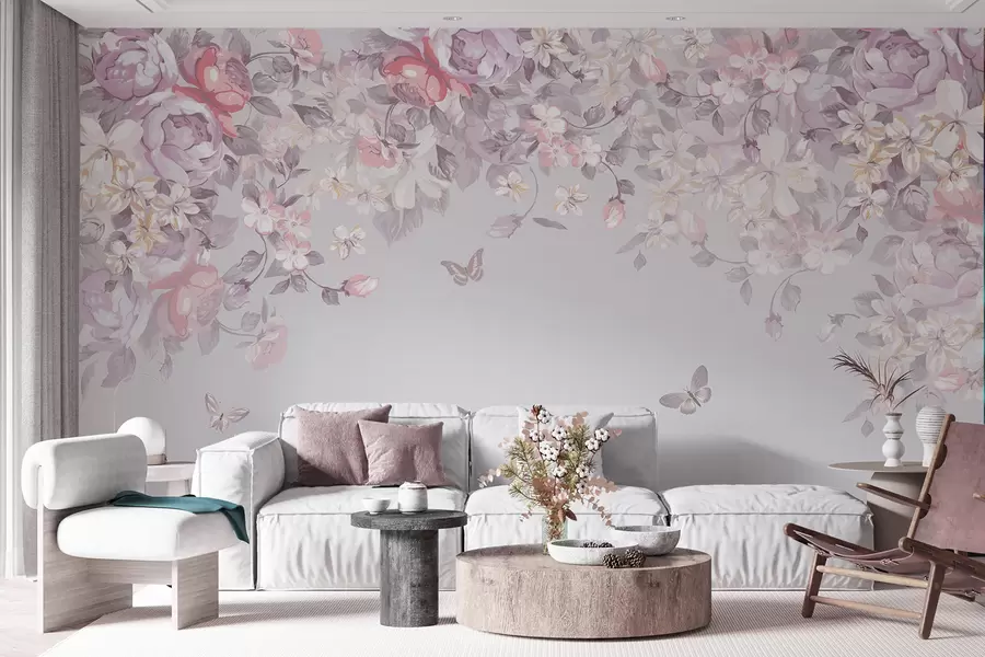 murales de pared Un jardín de boletos con flores y mariposas u94295