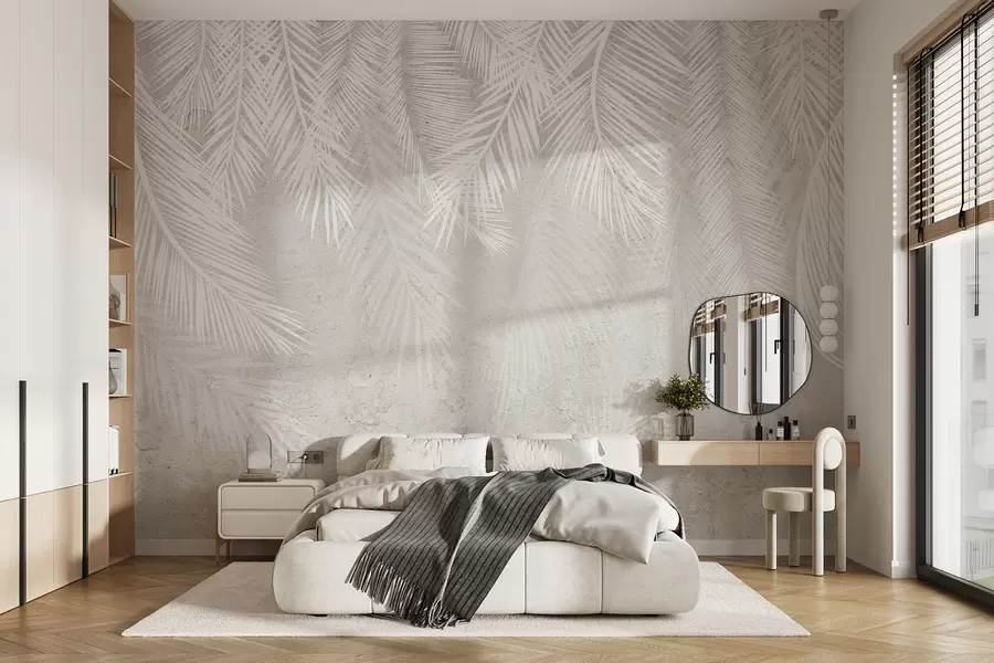 murales de pared Hojas de palma frágiles blancas con textura grunge u94286