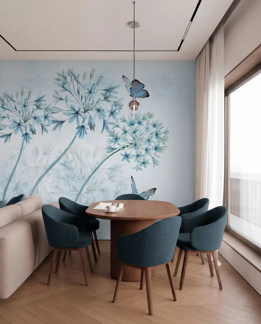 murales de pared Planta, flor y azul u35495