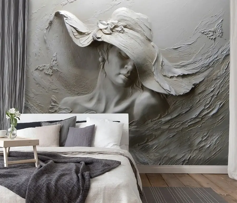 murales de pared Mujer con sombrero 3D u62592