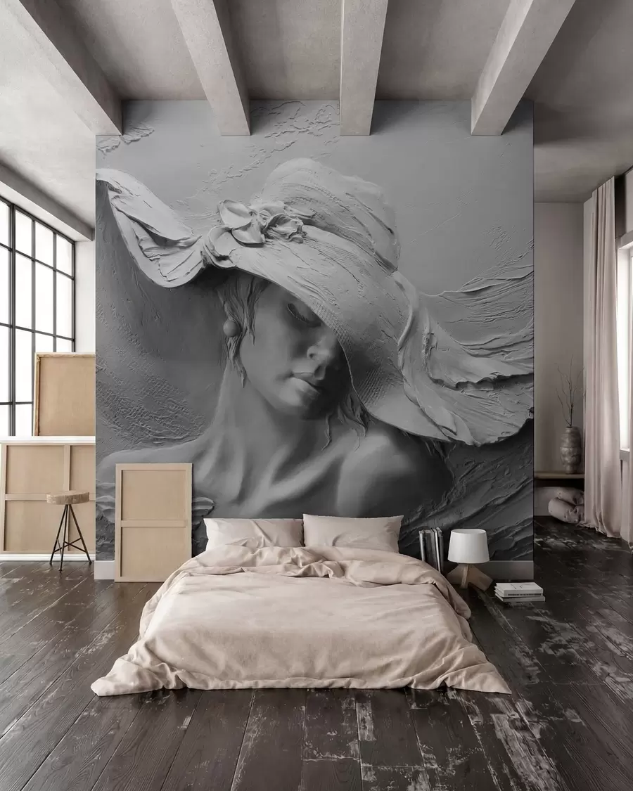 murales de pared Mujer con sombrero 3D u62592
