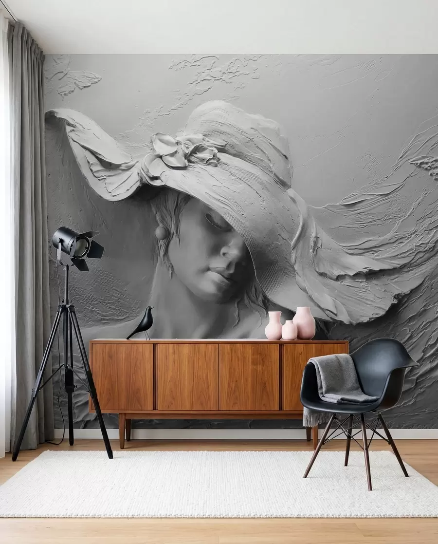 murales de pared Mujer con sombrero 3D u62592