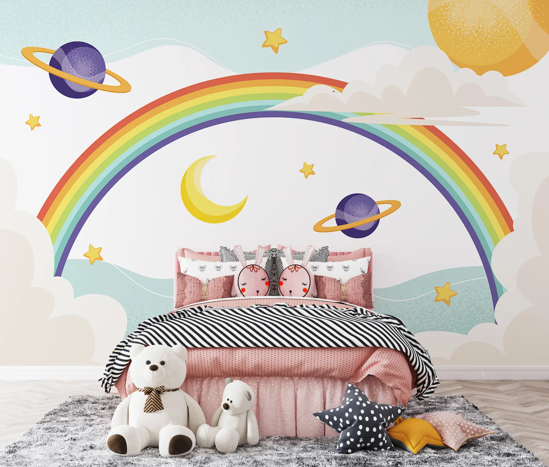 murales de pared Arco iris en las nubes, planetas, estrellas u94327