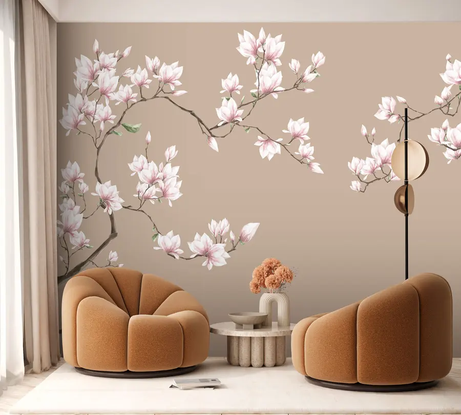 murales de pared Ramas florecientes de magnolia rosa u94363