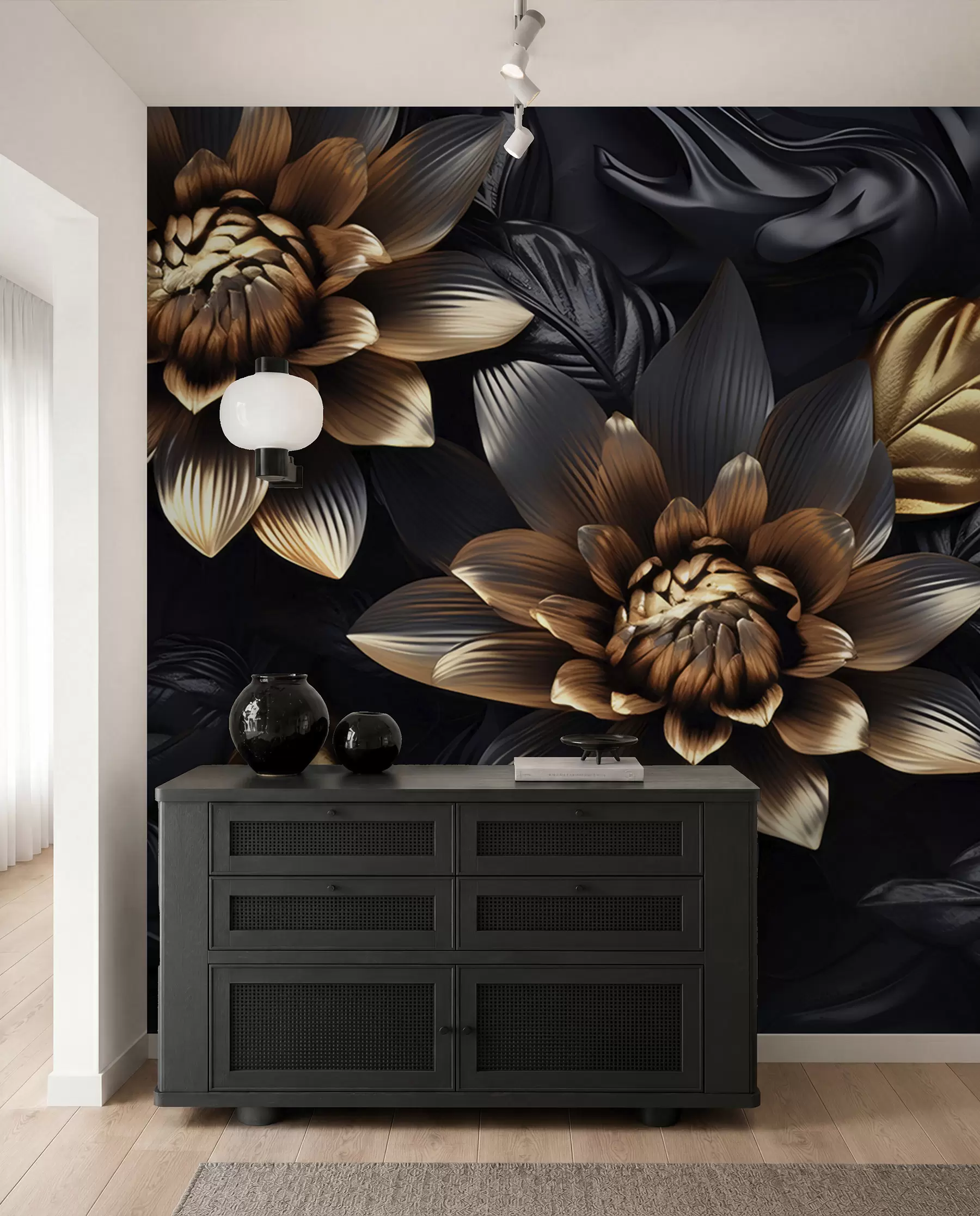 murales de pared Flores voluminosas negras u95244