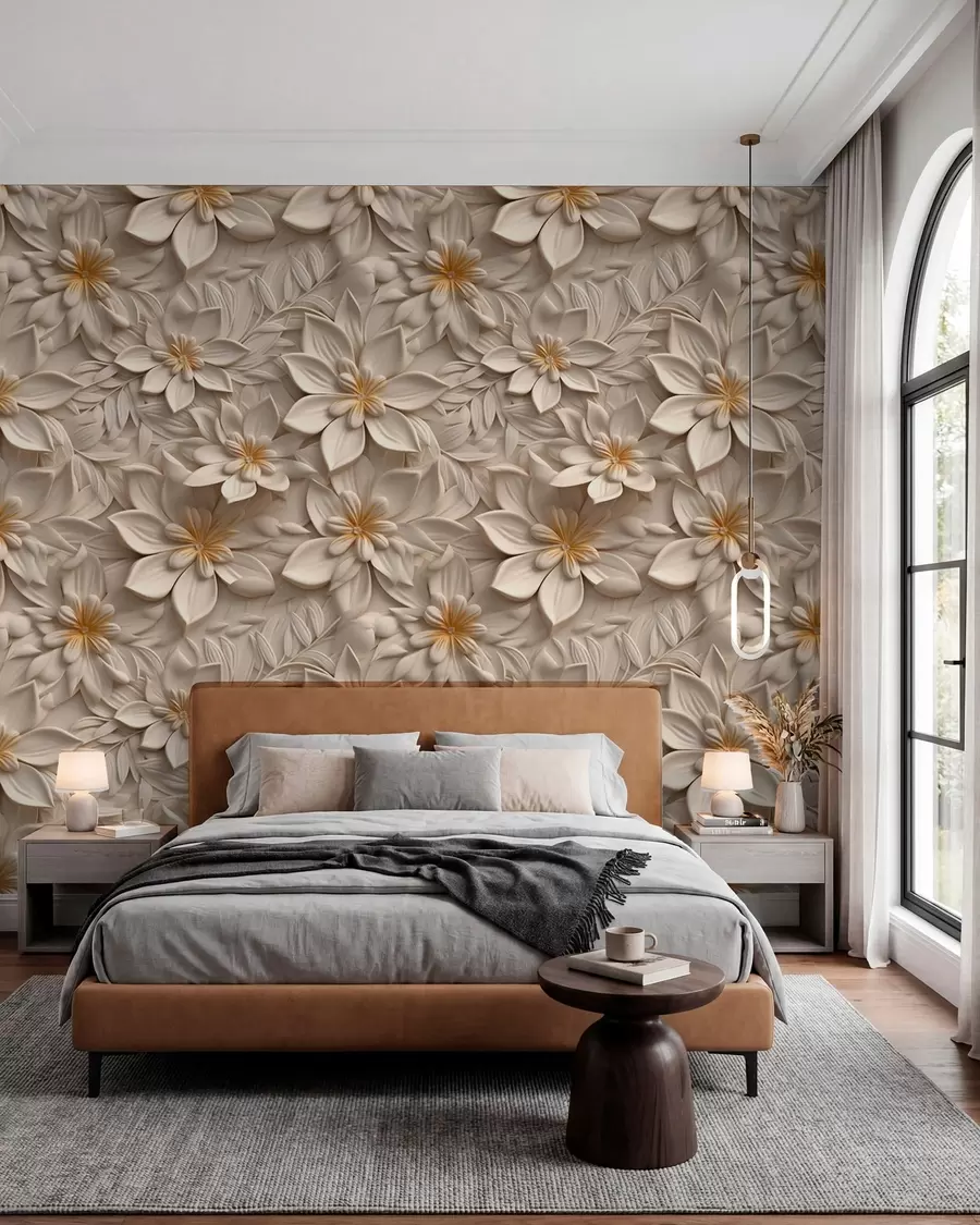 murales de pared Dispersión de flores blancas con efecto 3D u95251