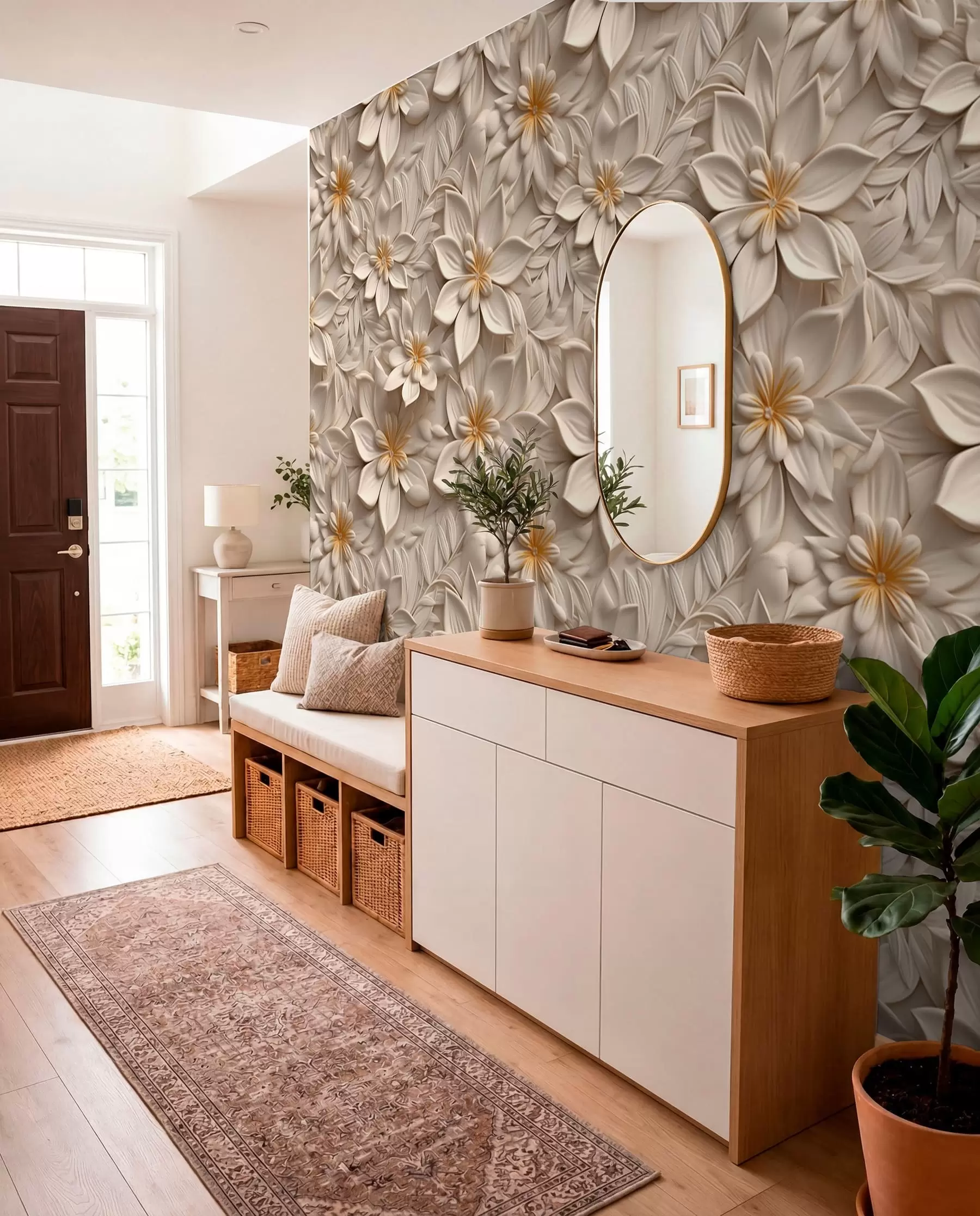 murales de pared Dispersión de flores blancas con efecto 3D u95251