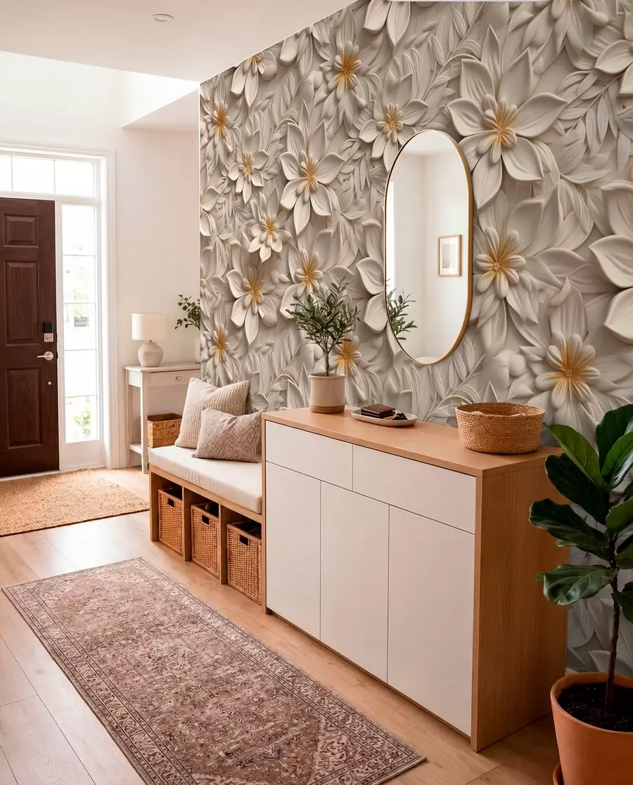 murales de pared Dispersión de flores blancas con efecto 3D u95251