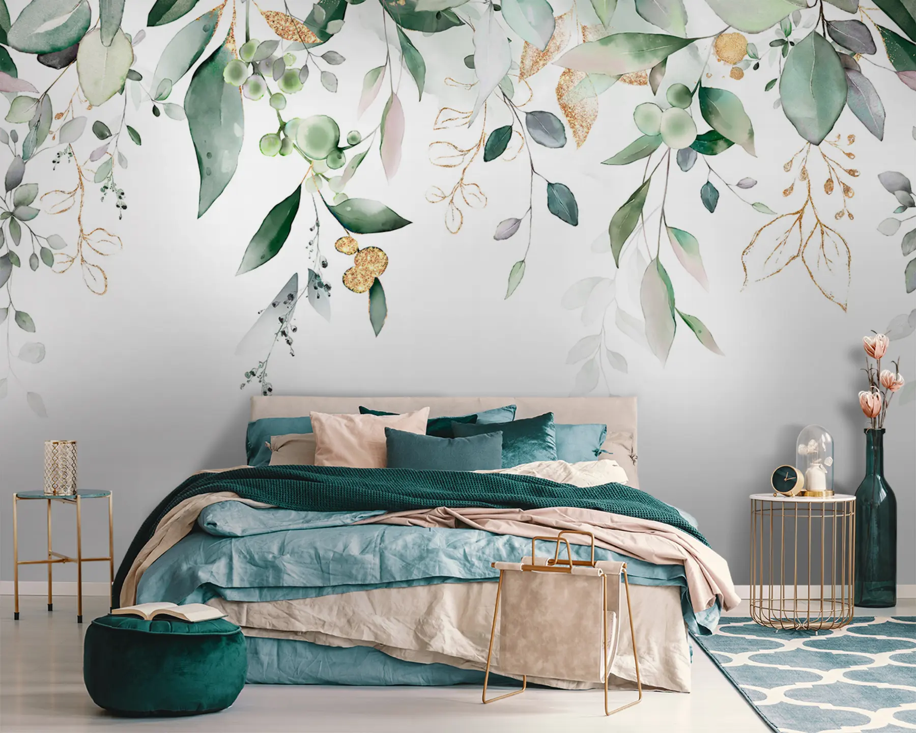 murales de pared Colgando hojas de eucalipto sobre un fondo blanco u95506