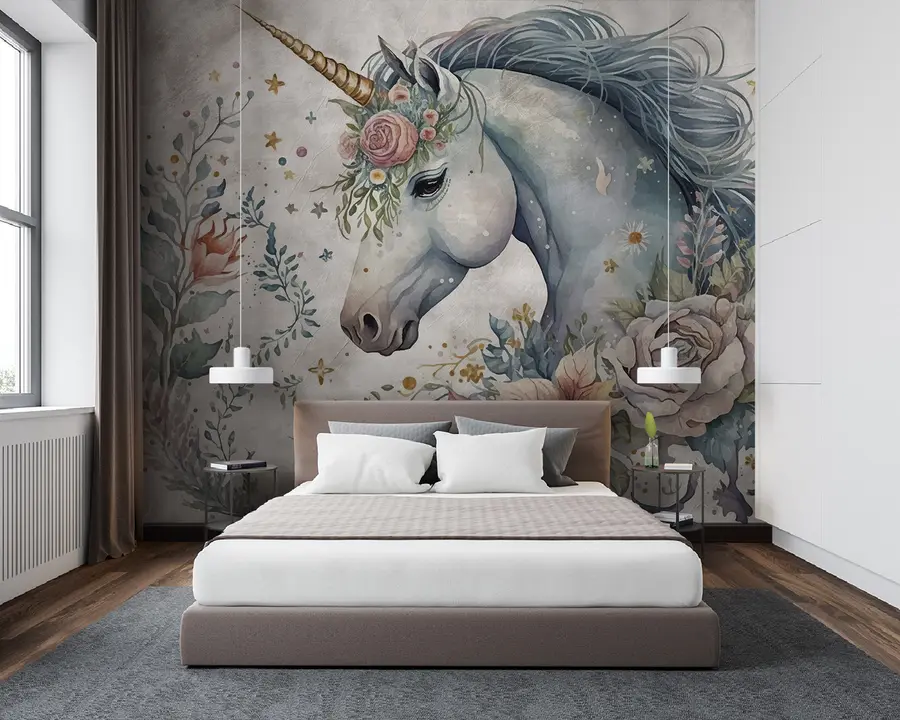 murales de pared Unicornio en flores u95404