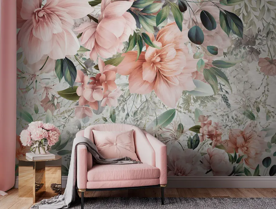 murales de pared Grandes y exuberantes flores rosas u95027