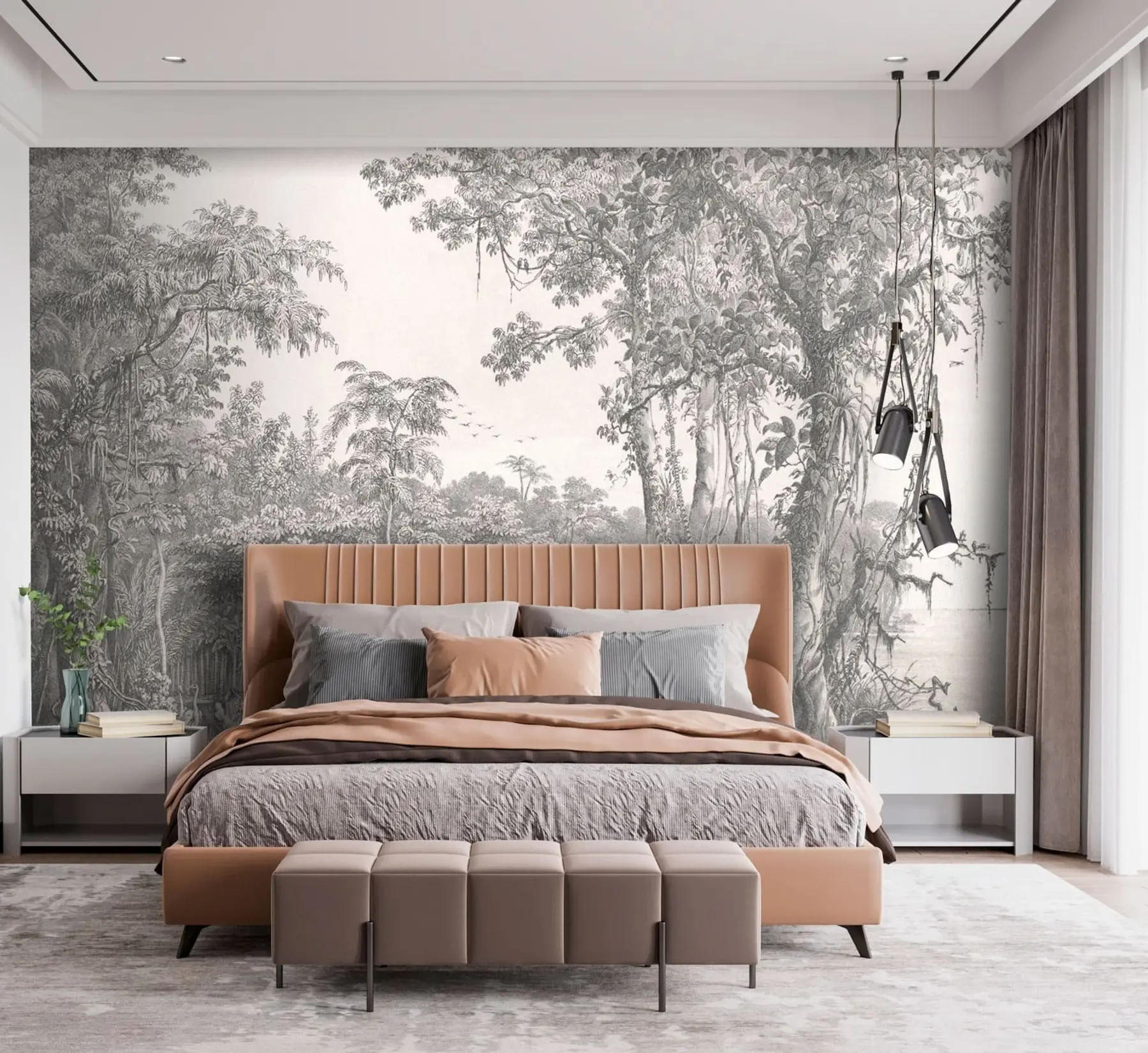 murales de pared Paisaje forestal con estilo vintage u95795