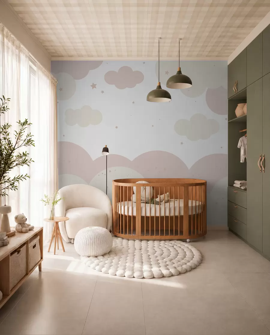 murales de pared Nubes y estrellas en colores pastel u95398