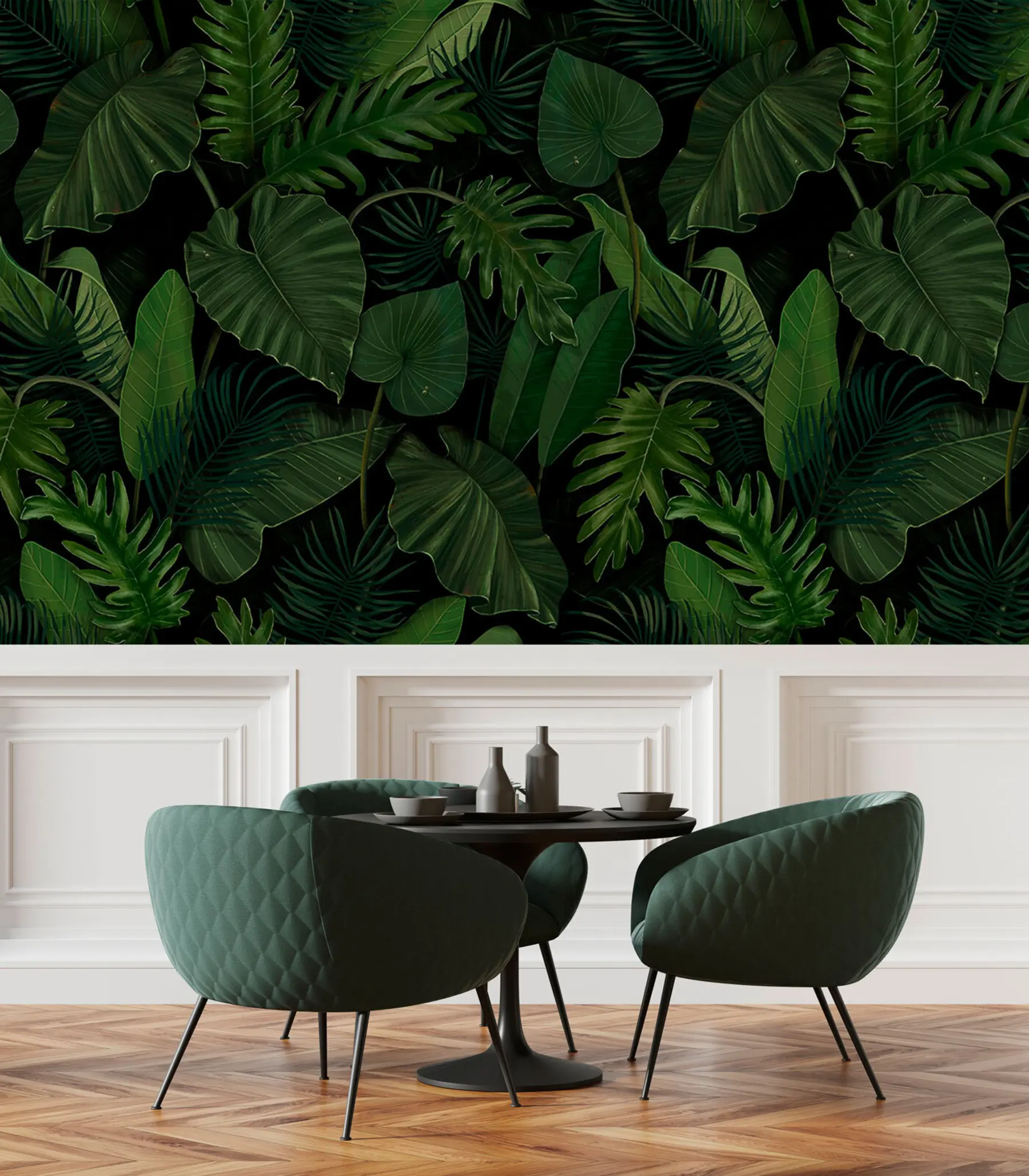 murales de pared Patrón con palma verde tropical, taro, hojas de plátano u95470