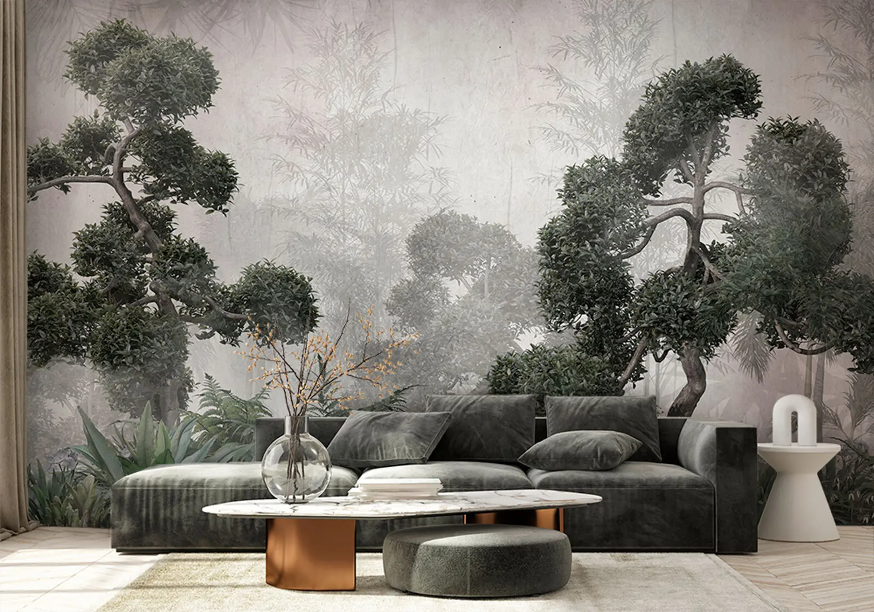 murales de pared Árboles y hojas tropicales en un bosque brumoso u95901