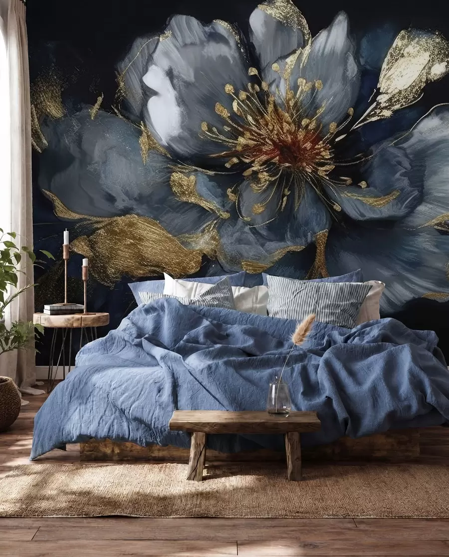 murales de pared Gran flor azul con venas u95657