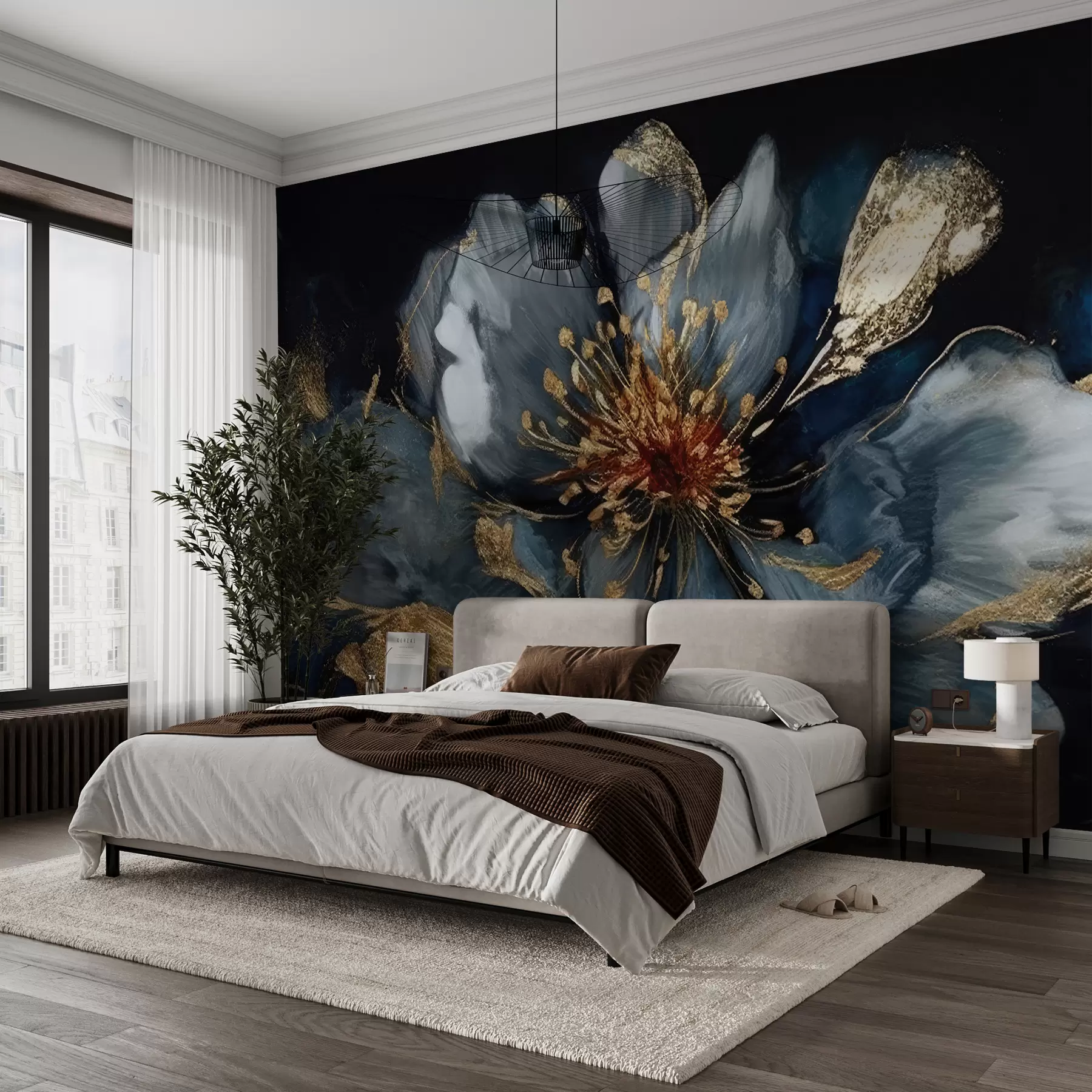 murales de pared Gran flor azul con venas u95657