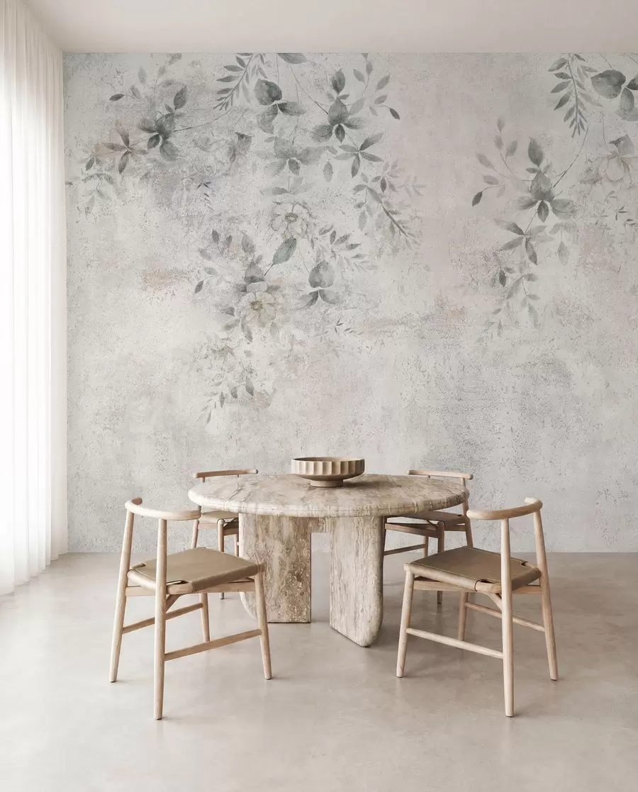 murales de pared Flores con ramas sobre minimalismo de fondo de hormigón grunge u96140