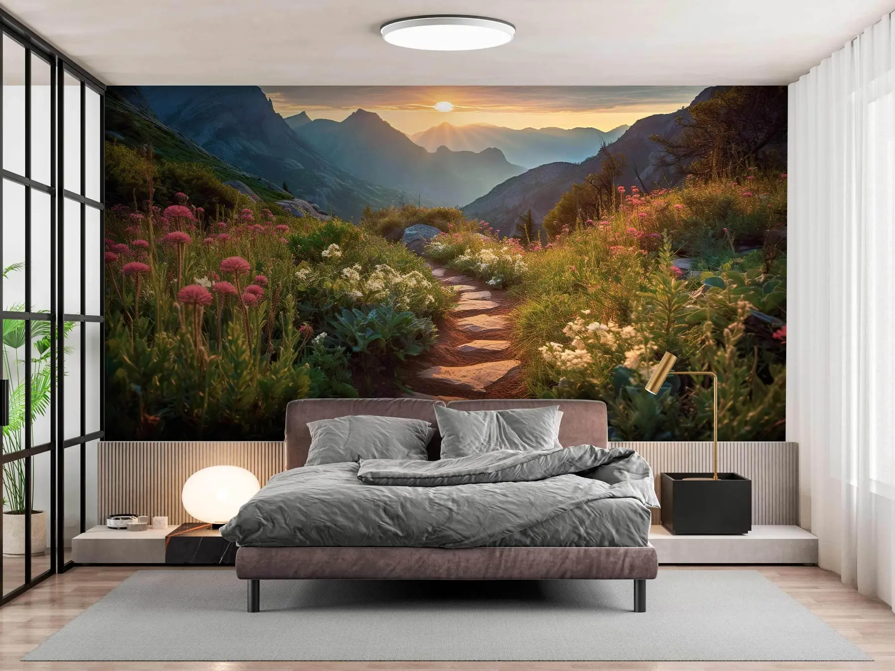 murales de pared Camino de flores de paisaje de montaña u96205