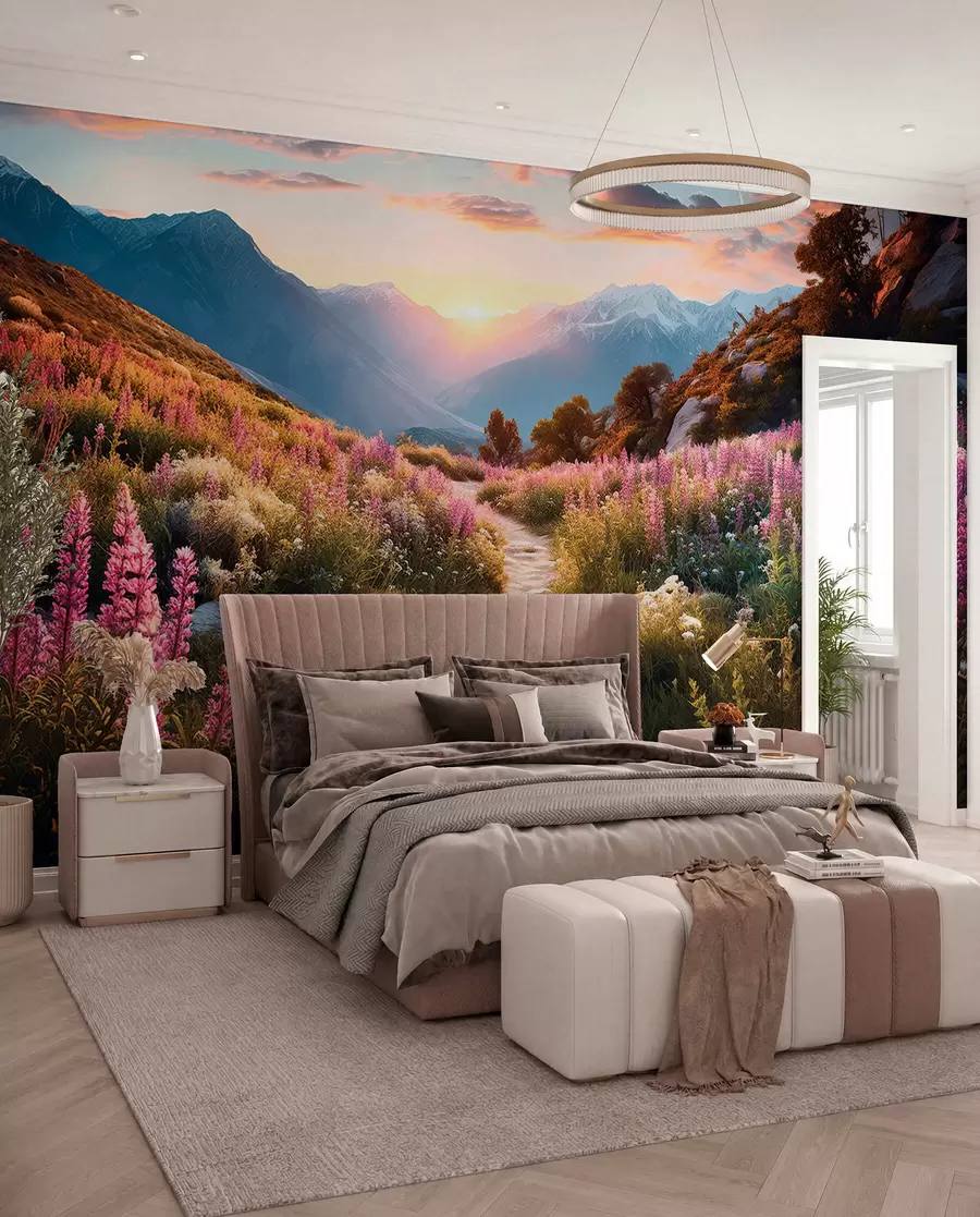 murales de pared Paisaje de montaña flores mágicas u96210