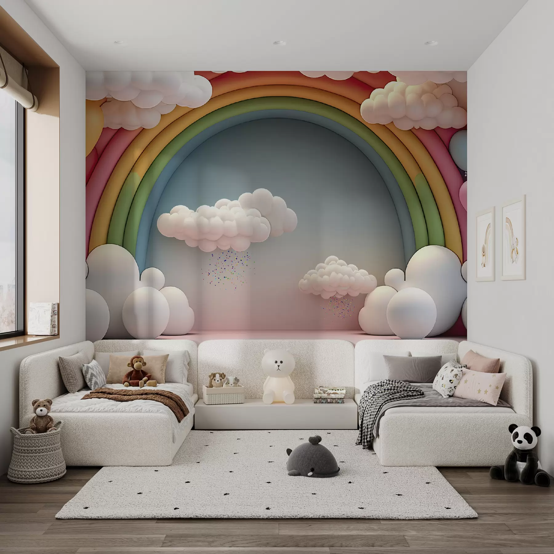 murales de pared Arco iris 3D con nubes u96291