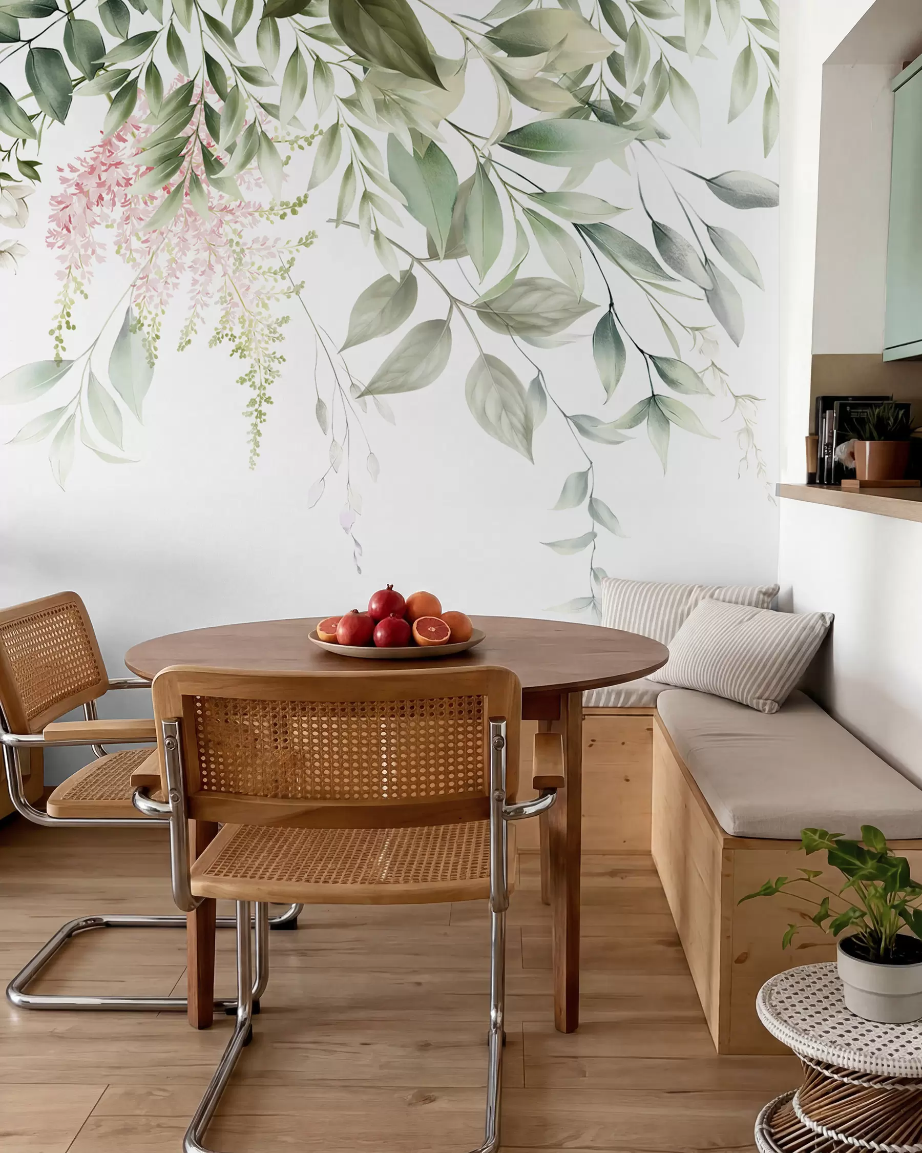 murales de pared Follaje con flores rosas u95923