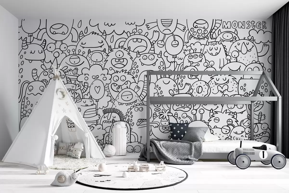 murales de pared Papel pintado para colorear Monstruos divertidos infantiles u96393