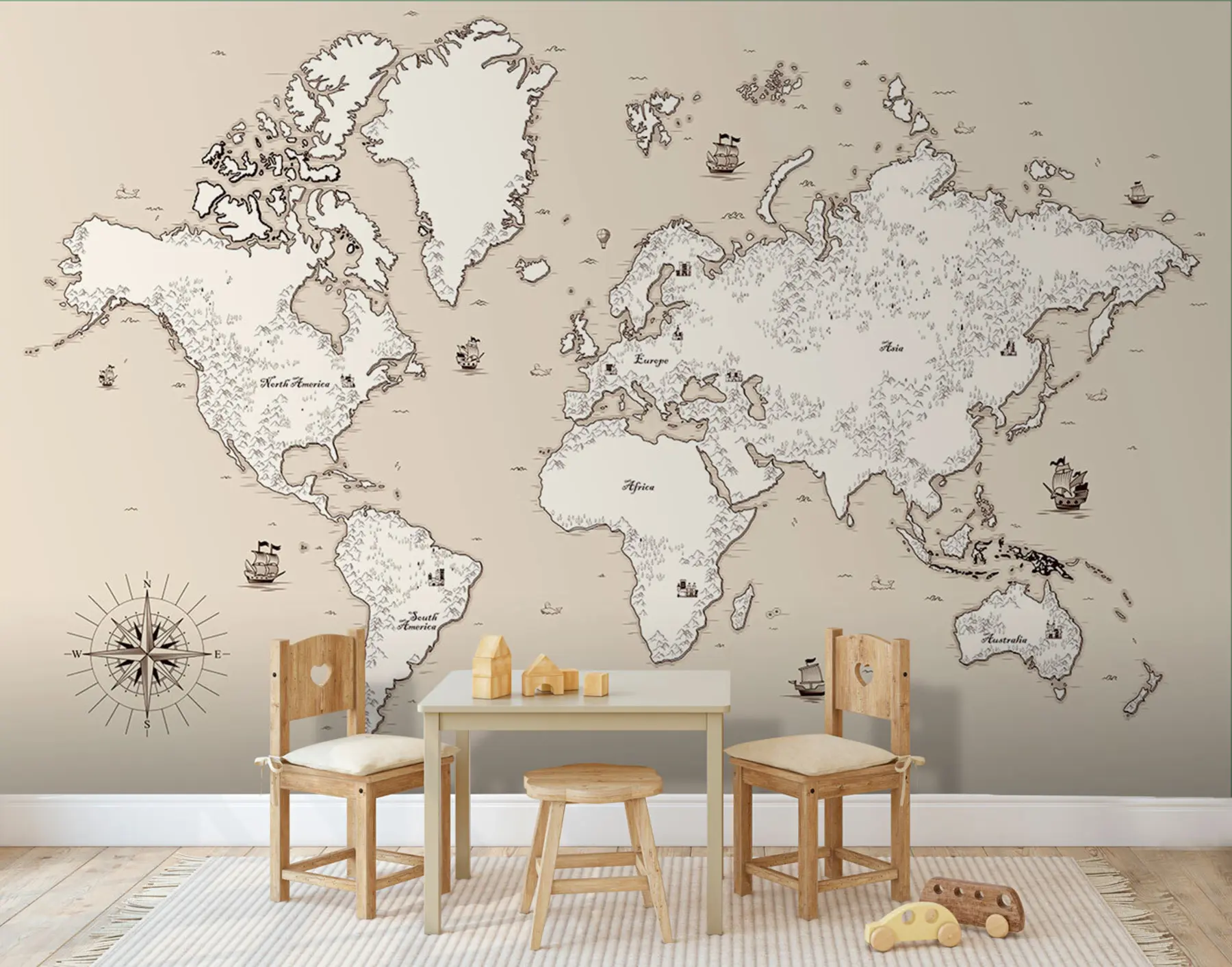 murales de pared Mapa del Viejo Mundo con elementos decorativos u96481