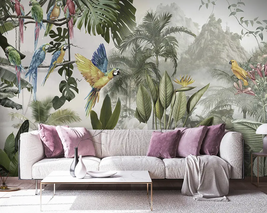murales de pared Loros en la selva tropical u95693