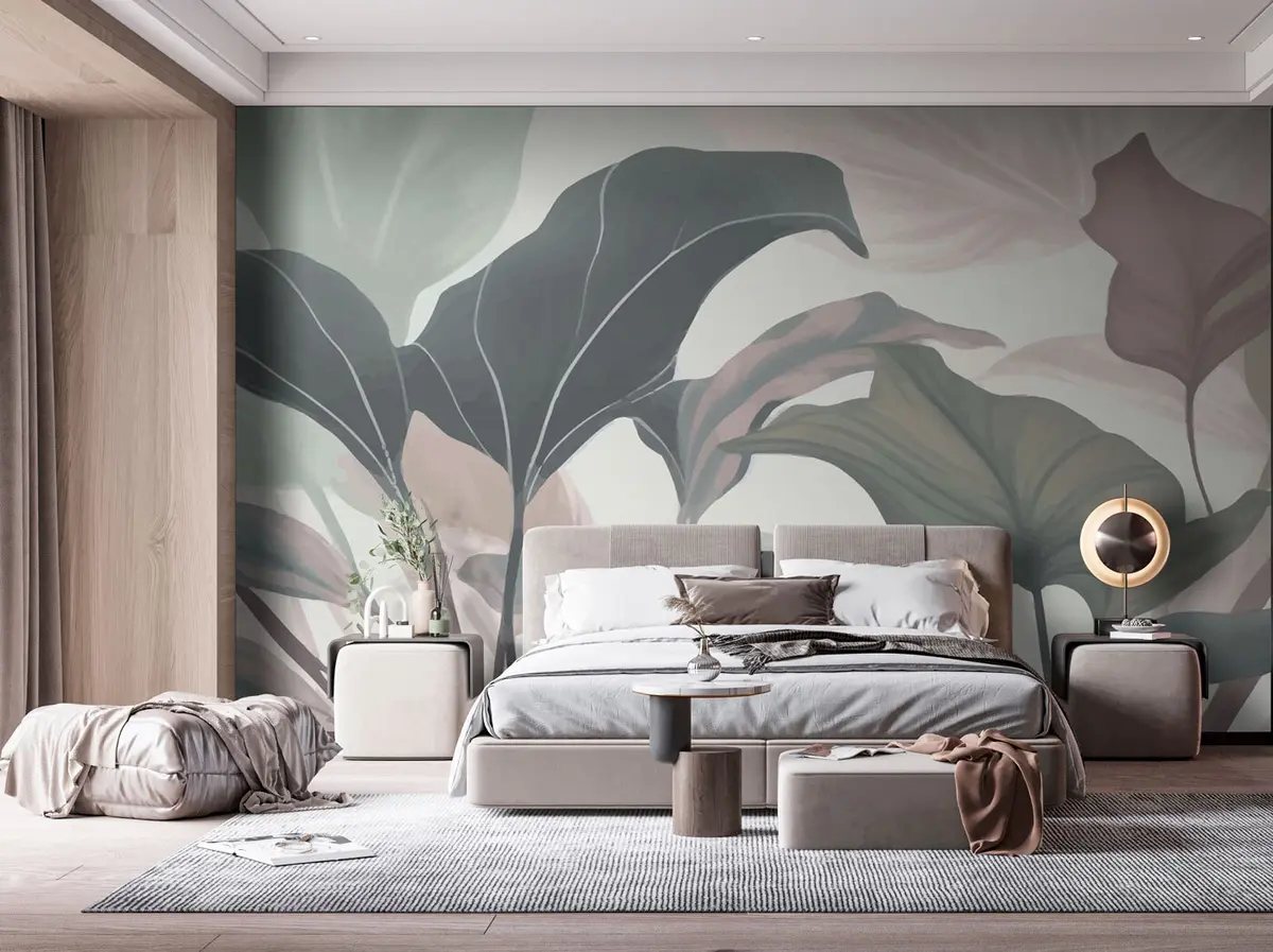 murales de pared Papel pintado moderno hojas tropicales grandes u96732