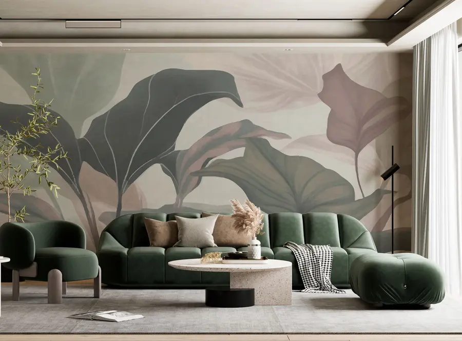 murales de pared Papel pintado moderno hojas tropicales grandes u96732