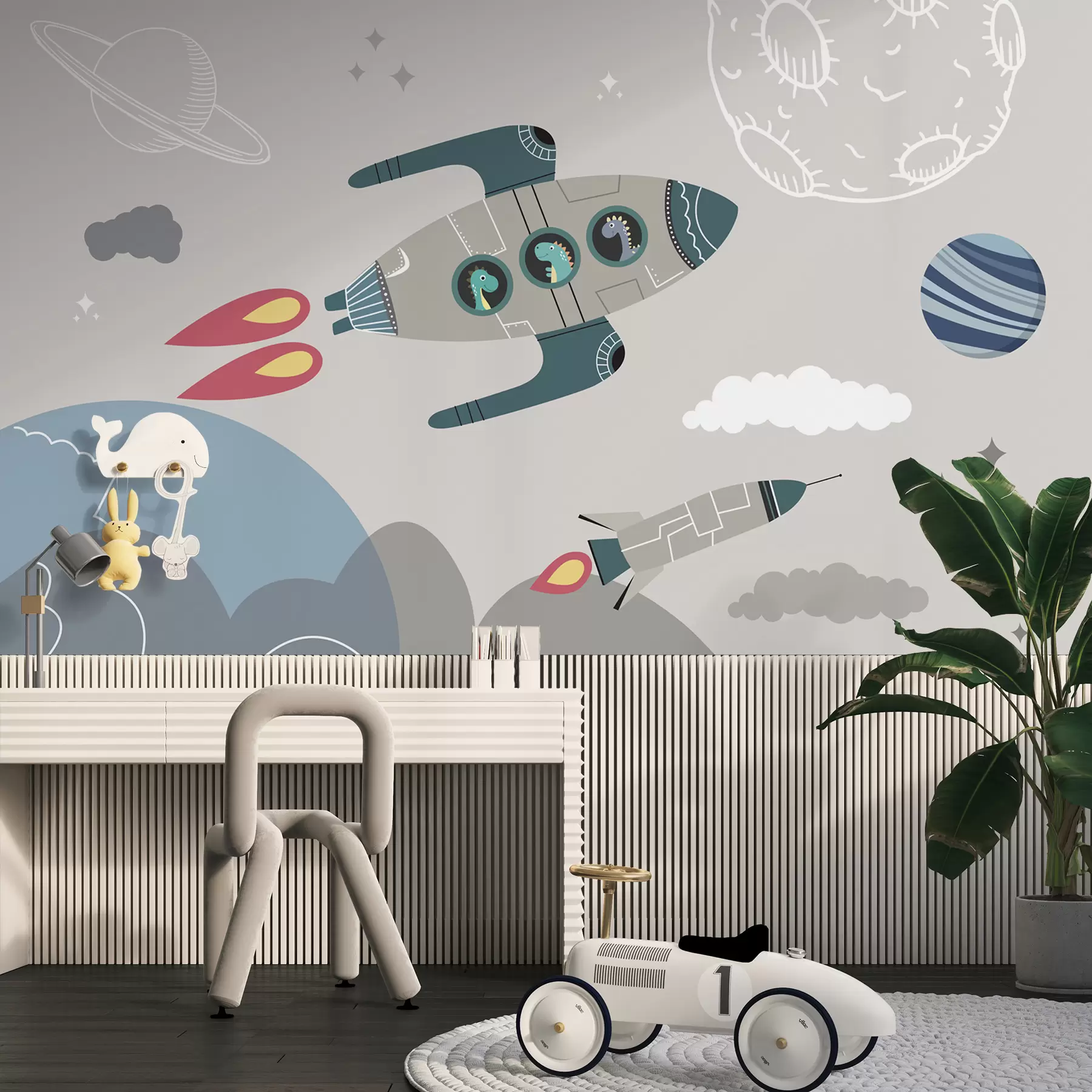 murales de pared Dinosaurios astronautas en el espacio. u96334