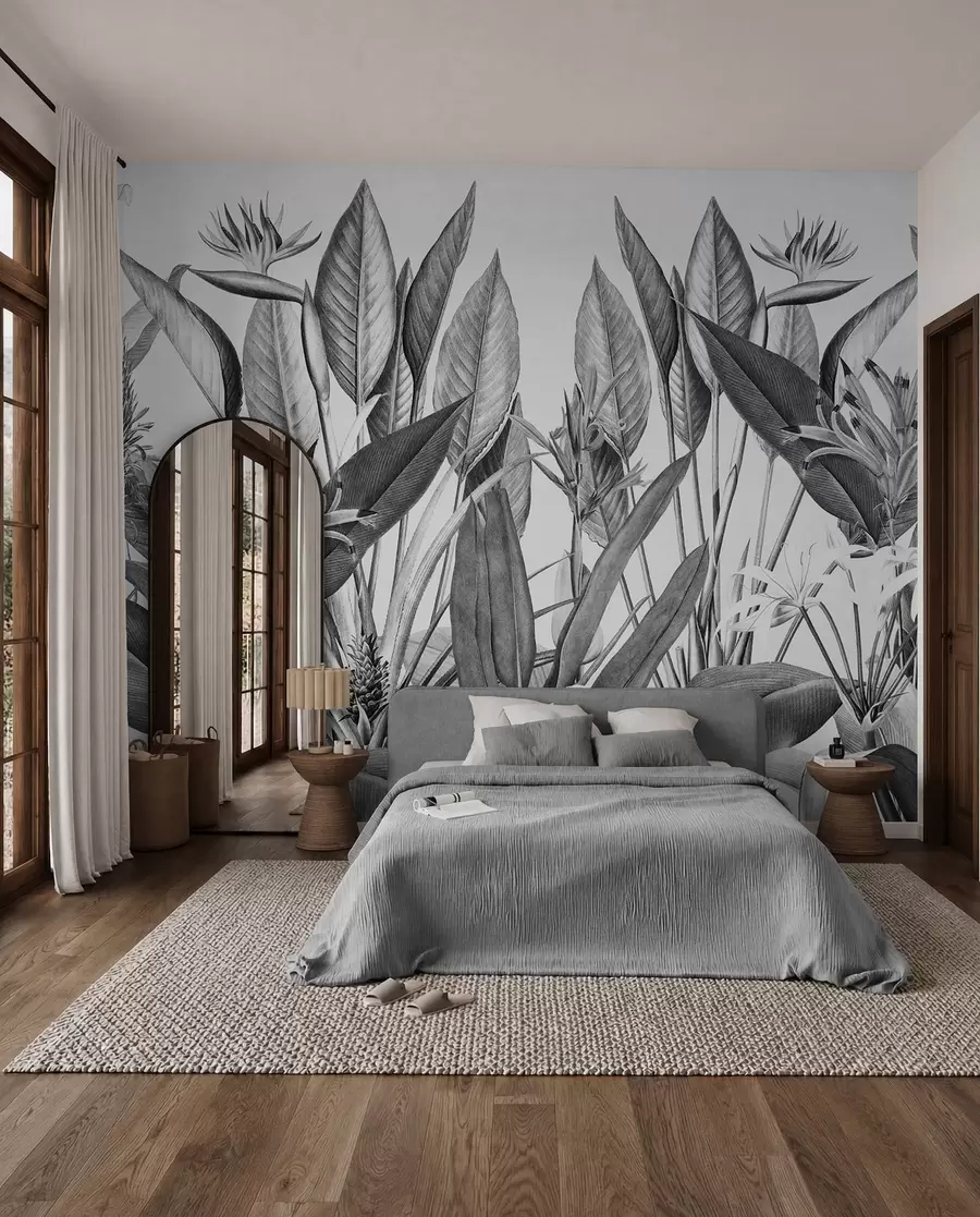 murales de pared Plantas de la selva tropical color blanco y negro u96833