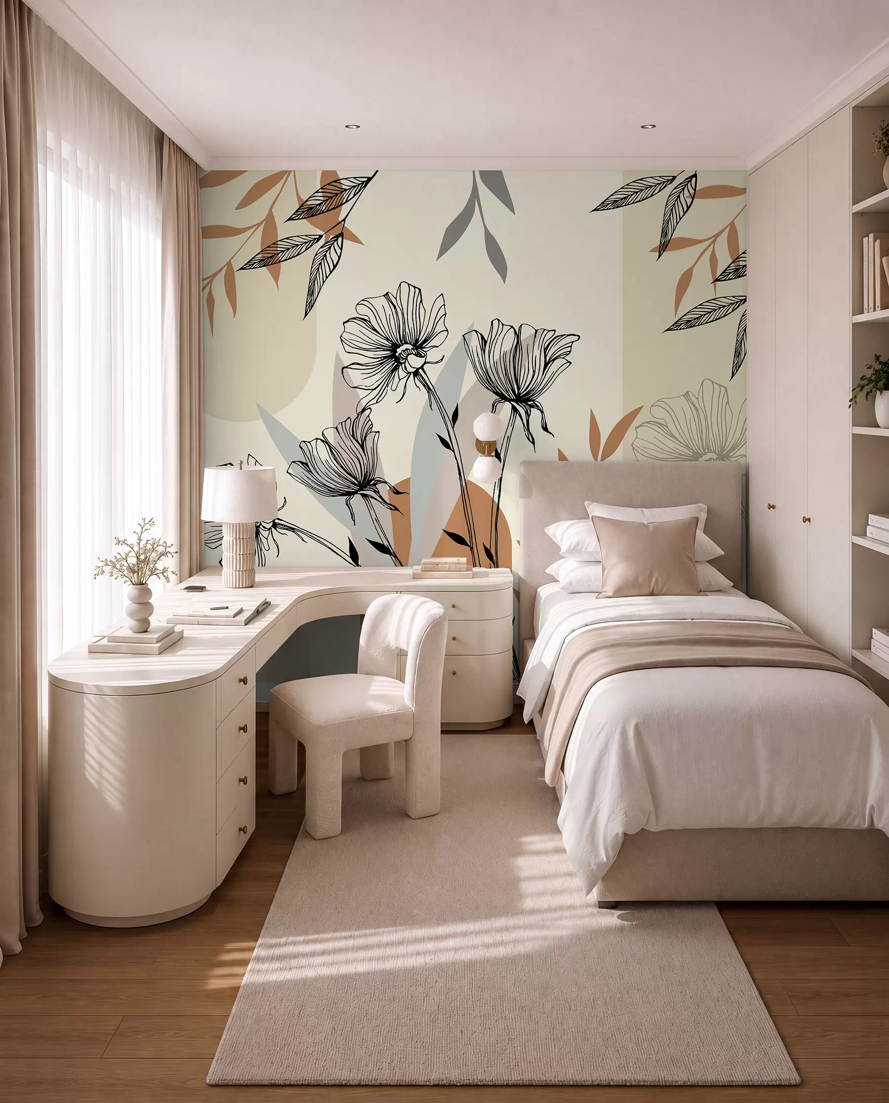 murales de pared Papeles pintados populares en estilo boho con flores u97028