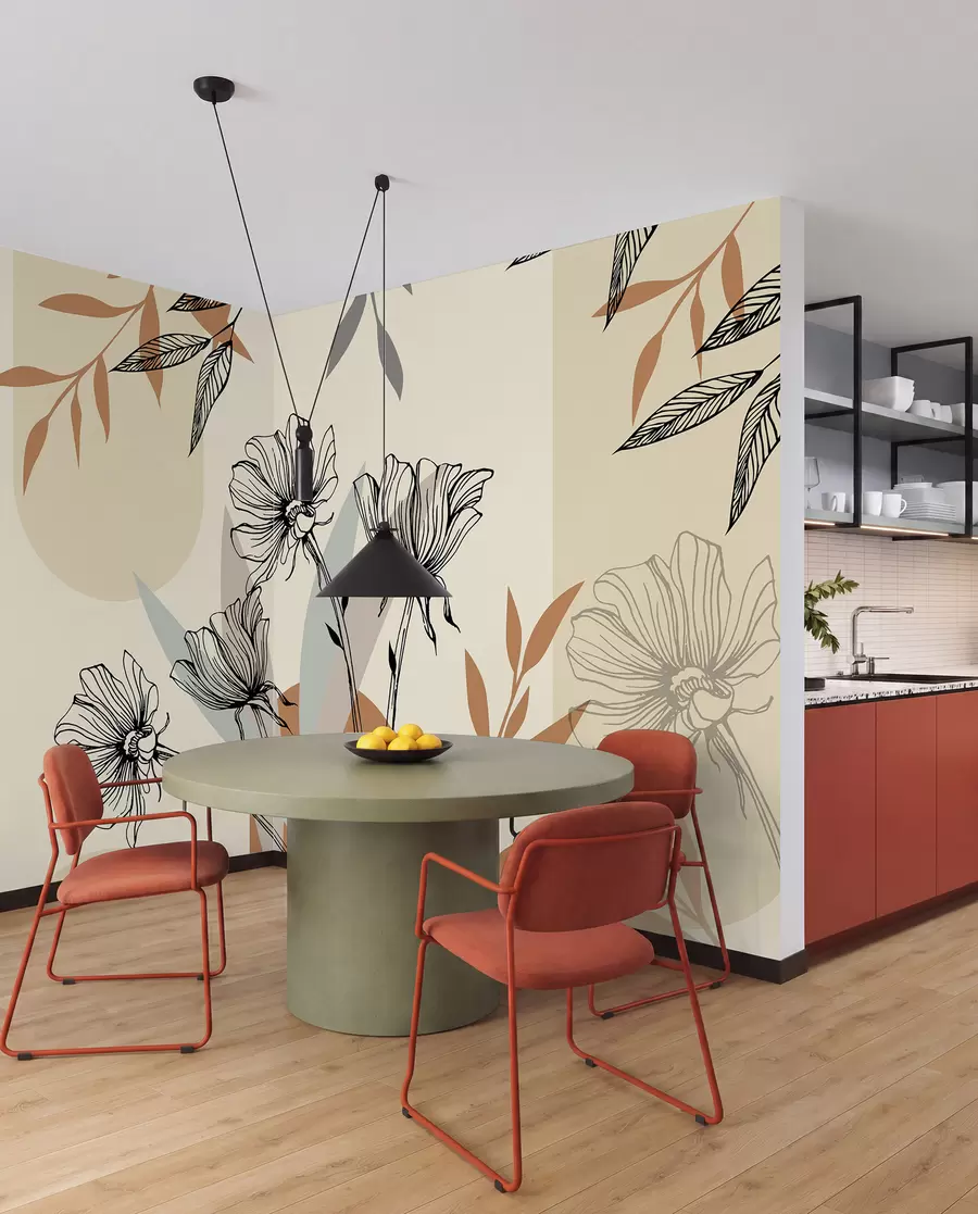 murales de pared Papeles pintados populares en estilo boho con flores u97028