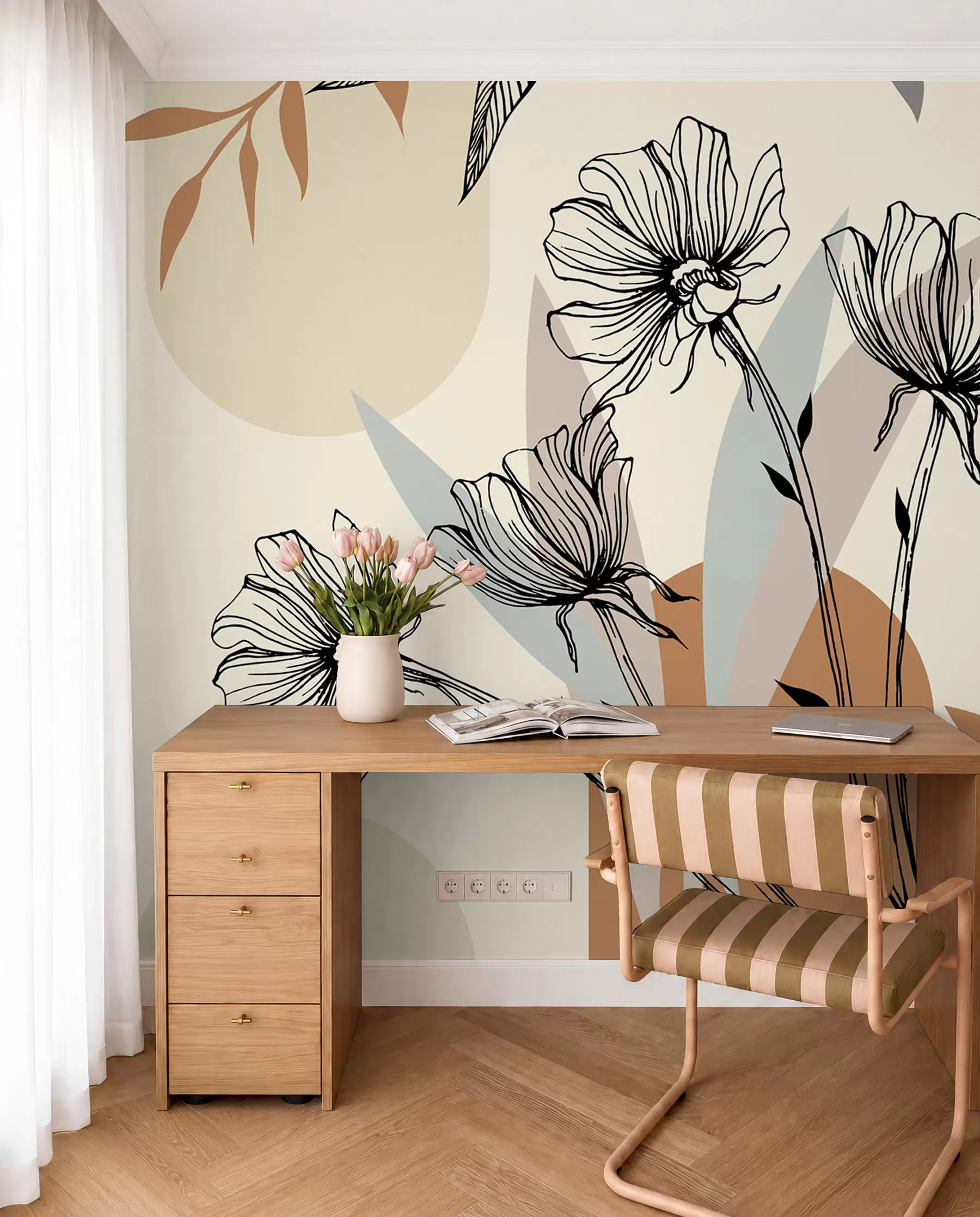 murales de pared Papeles pintados populares en estilo boho con flores u97028