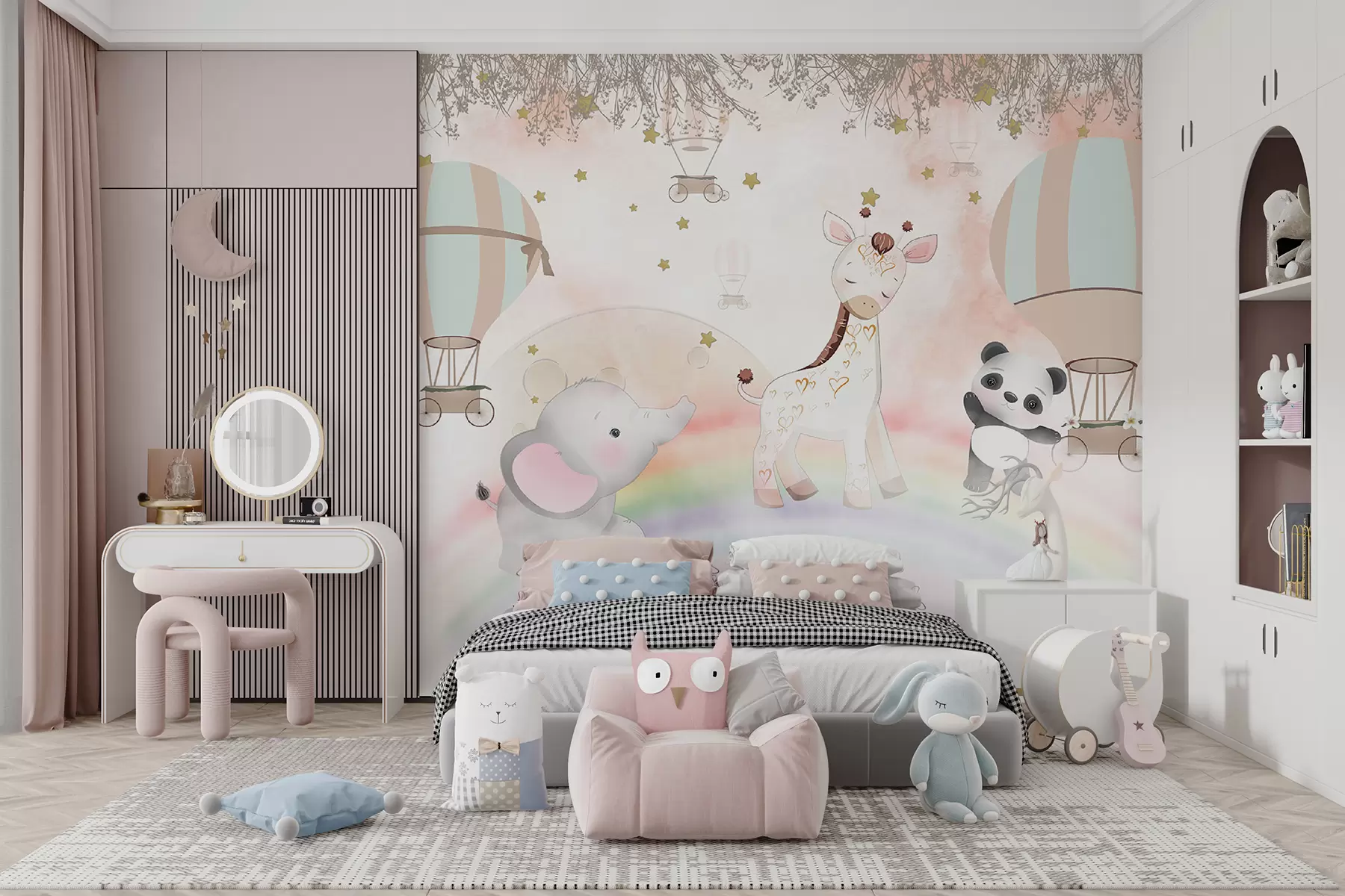 murales de pared Diseño de papel pintado con simpáticos animales para habitación infantil. u97008