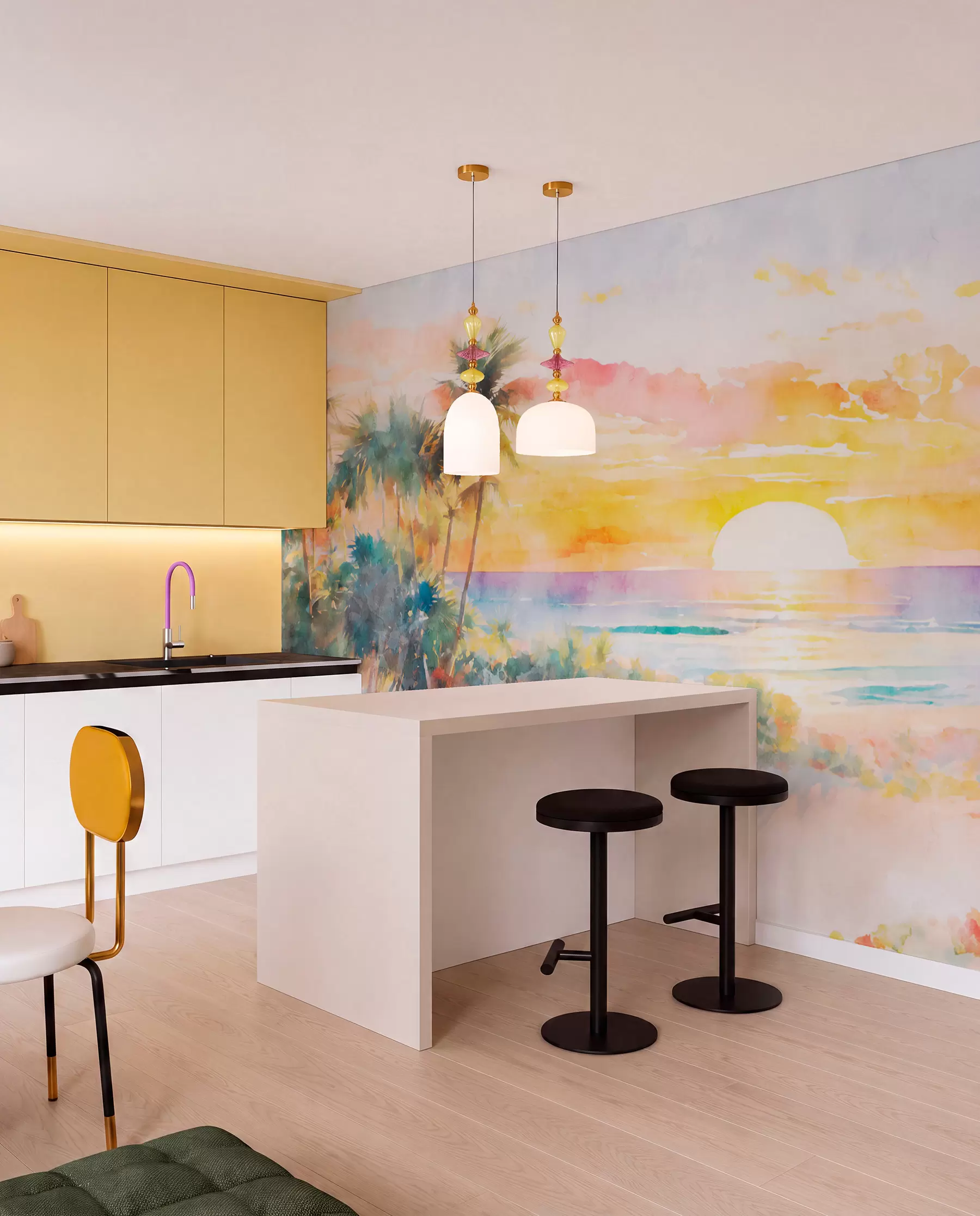 murales de pared Palmeras al ocaso pintado u97312