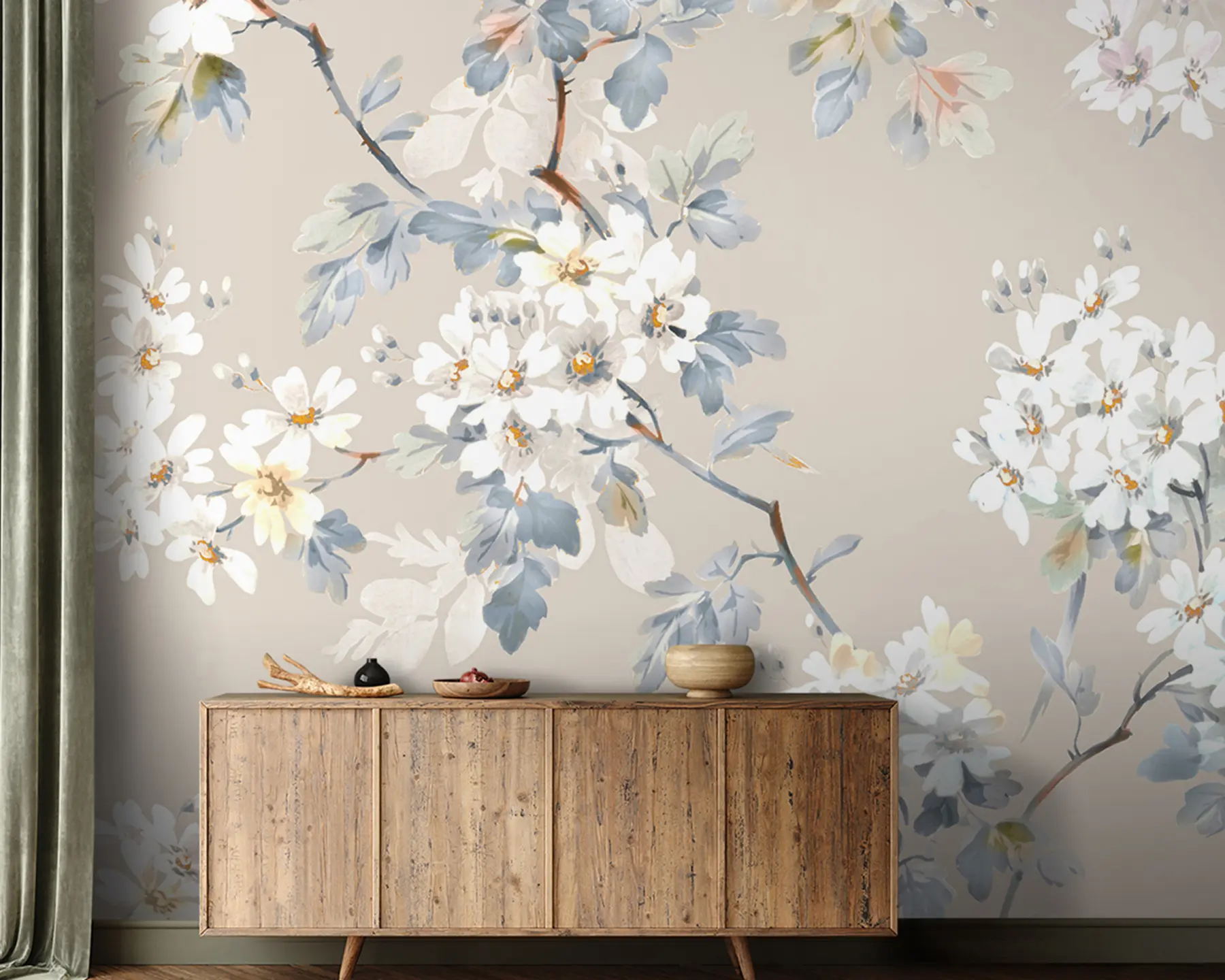 murales de pared Flores y mariposas pintadas a mano con acuarelas. u97114