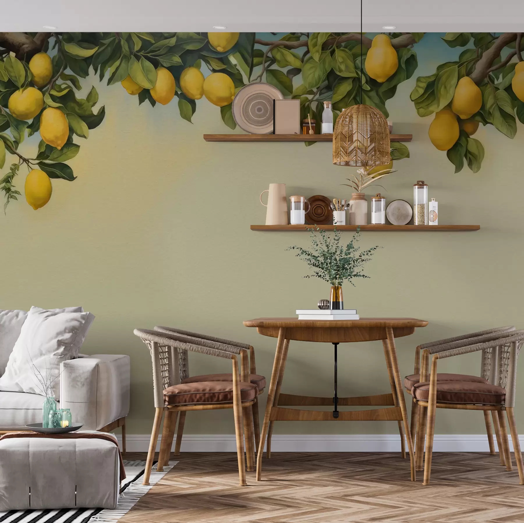 murales de pared Ramas de limonero acuarela u97599