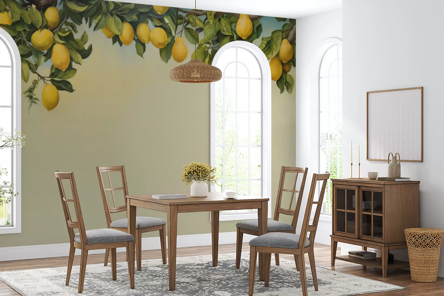 murales de pared Ramas de limonero acuarela u97599