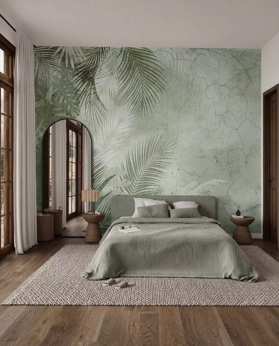 murales de pared Hojas verdes 3D en estilo grunge u73583v3