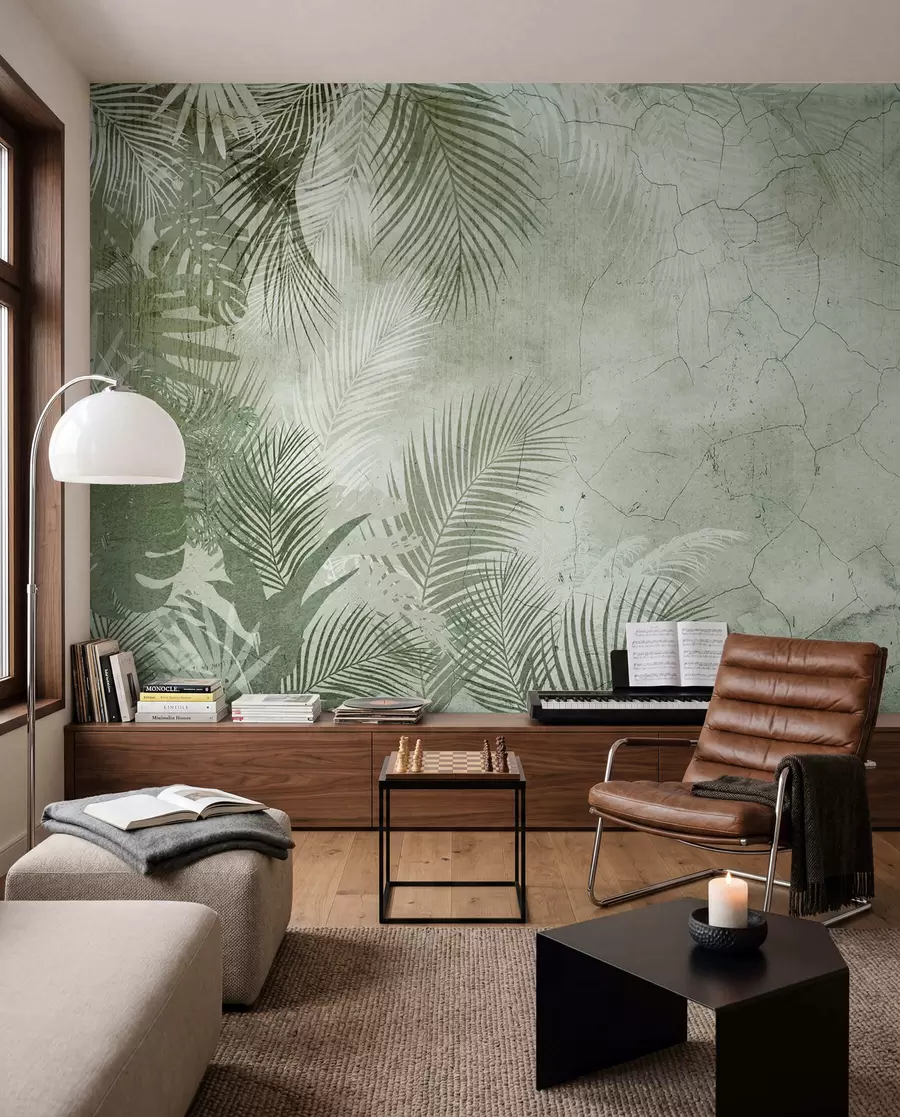murales de pared Hojas verdes 3D en estilo grunge u73583v3