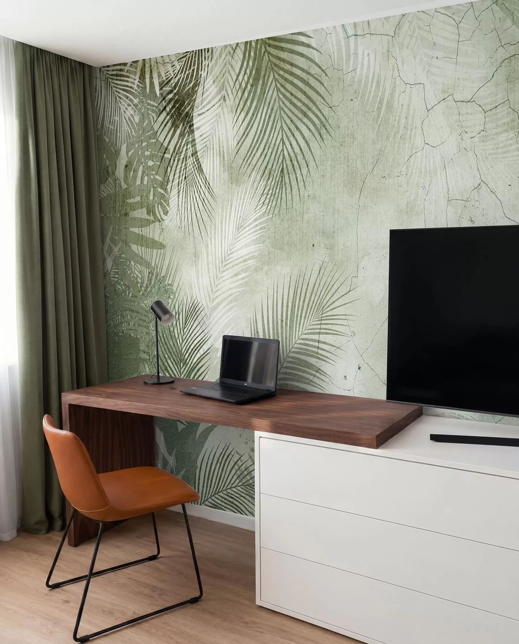 murales de pared Hojas verdes 3D en estilo grunge u73583v3