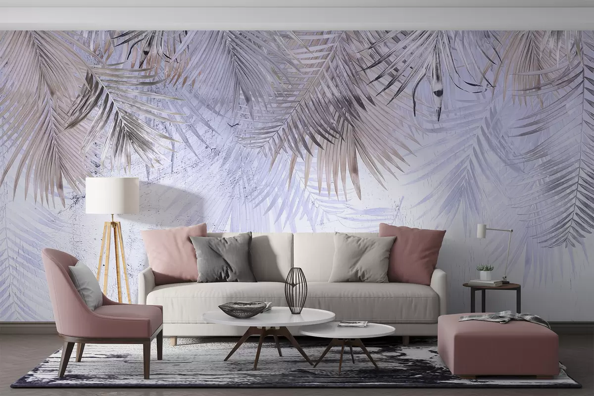 murales de pared Hojas tropicales moradas en estilo grunge u93843v1